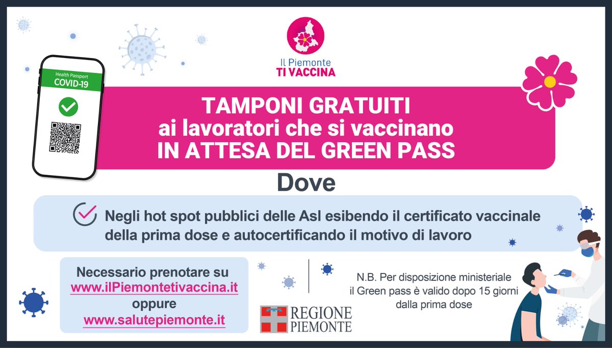 🔺 Come fare il #tampone gratuito in attesa del #greenpass nelle Asl del #Piemonte 👇 ilpiemontetivaccina.it/preadesione/#/…