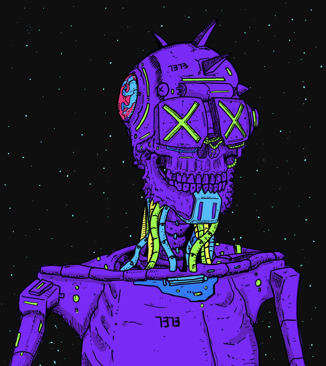 One of the very first originals made, with an exquisite neon palette. Do you guys like it? #cyberpunk #nftart #nftartist #skullart #skullnft #nfts #nft #nftcollector #nftcollection #nftlaunch #nftproject #nftdrop #nftshill #NFTGiveaway