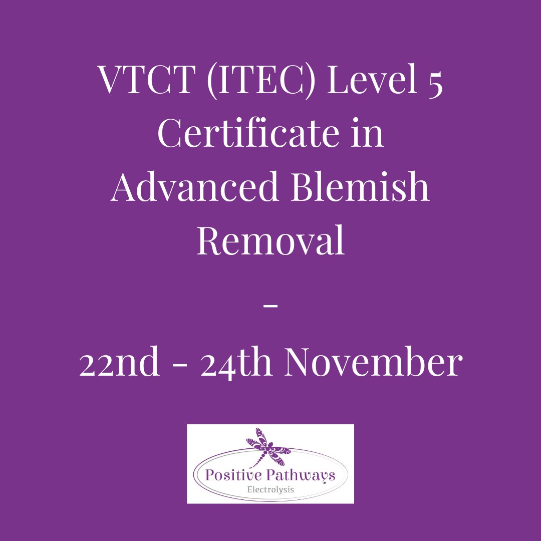 New course dates - Monday 22nd to Wednesday 24th November

Places are filling fast, so book today to avoid disappointment!

To book, head over to the website at buff.ly/3uKEkvK or call us on 020 3332 0296.

#positivepathwayelectrolysis
#electrolysistraining