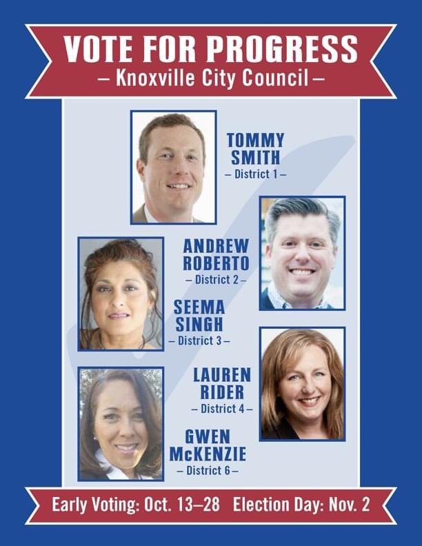 Today is Election Day for Knoxville City Council.  I was proud to vote for these outstanding incumbents.  Polls are open from 8am to 8pm, and you can vote in ALL Five districts.  Please vote for <a href="/TommyDistrict1/">Vice Mayor Tommy Smith</a> <a href="/AndrewRobertoTN/">Andrew J. Roberto</a> <a href="/VoteSeema/">KnoxSeema</a> <a href="/LaurenTRider/">Lauren T. Rider</a> and <a href="/GwenMcKenzieD6/">Gwen McKenzie</a>!