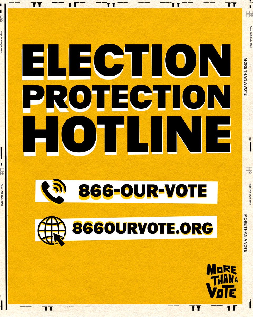 🗳🚶🏿‍♂️ Polls are OPEN in 35 states 🗳 🚶🏿‍♀️ Don’t let anyone take your power away from you. If you have problems at the polls, call or text 📲 866-OUR-VOTE (866-687-8683) @866OURVOTE