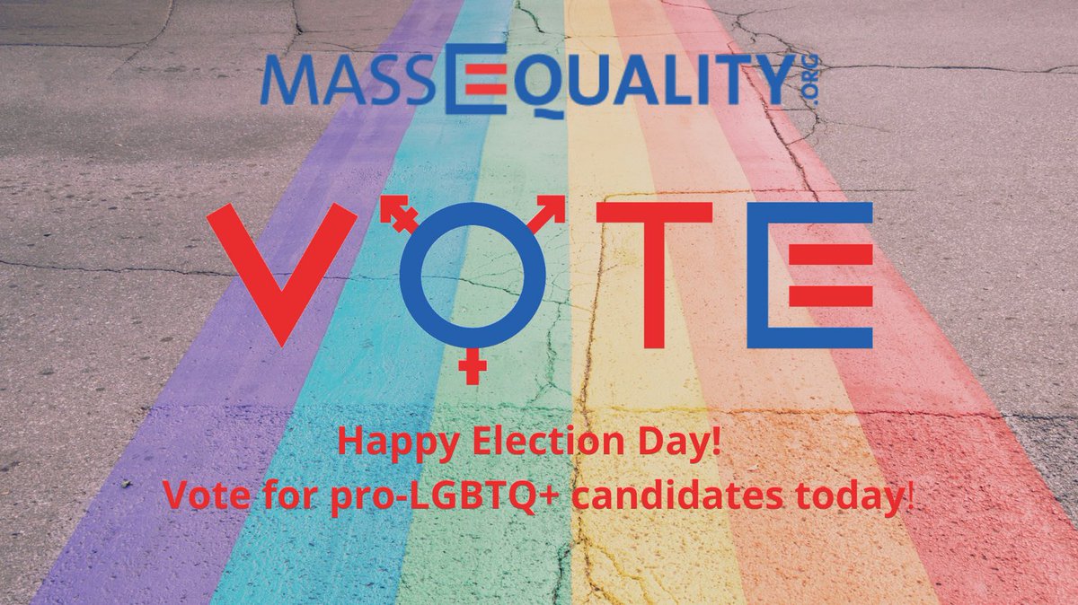 massequality's tweet photo. Happy Election Day!  
Vote for pro-LGBTQ+ candidates today!

https://t.co/r3fvm1C1Mz

#LGBTQ #ElectionDay #MAPoli #BOSPoli https://t.co/Go3lOuGqW3