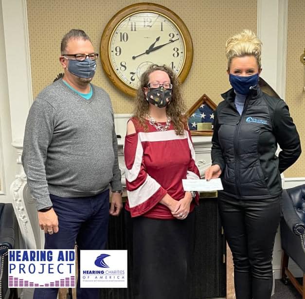 HCofA's tweet photo. Longtime Hearing Aid Project supporter, Randi Cole, presented a check to Hearing Charities of America, from the Hudson Insurance Company's DeSoto office via The Odyssey Foundation. A BIG THANK YOU to the Hudson Insurance Company and Randi for this generous gift! https://t.co/IdzDX2YoEm