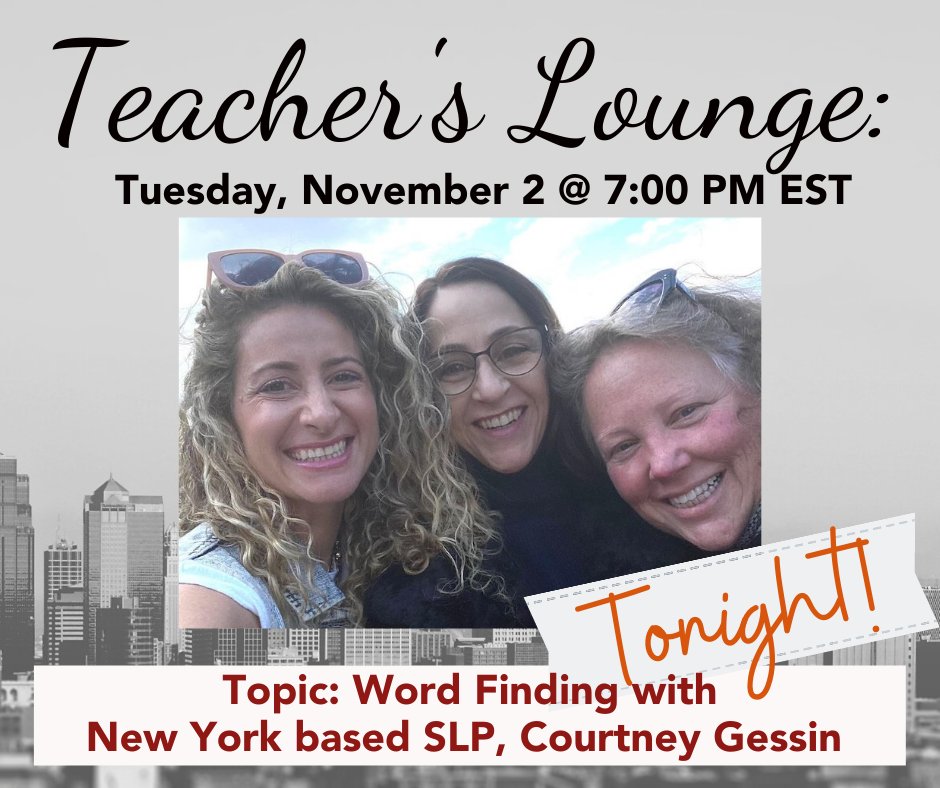 vividolearning's tweet photo. SLP Courtney Gessin joins @drbonniesinger in the Teacher's Lounge tonight to discuss word finding. As always, the Lounge is open to ALL SLPs and educators and is free to attend! Go here and scroll to the bottom to get the link: https://t.co/fxlfNCJ3SN  #wordfinding #slpeeps https://t.co/R0I3RVOtOP