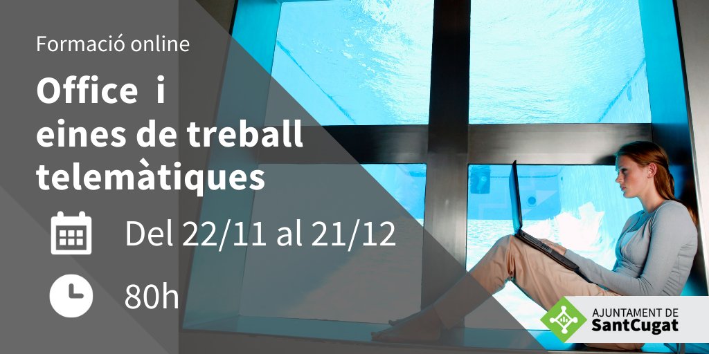 ocupaciostc's tweet photo. 🆕️ ⚠️ #formació per millorar en les teves #competències #digitals:
➡️ #Office i eines de treball telemàtiques
💻 Modalitat online
🗓 del 22/11 al 22/12
📌 Inscripcions i info: https://t.co/SXFoptGOC9
#ocupació #treball #Atur0 #SantCugat #LaCiutatEndavant #informàtica https://t.co/o8Li1lMeej