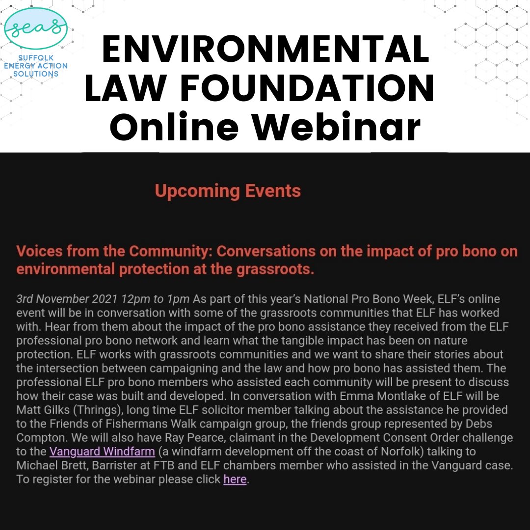 SEAScampaign's tweet photo. ⭐⭐Join the webinar.....Environmental Law Foundation (ELF) Conversations with grassroots communities on the impact of pro bono on environmental protection.⬇️⬇️⬇️⬇️
Nov 3, 2021 12:00 PM Click the link below to register...https://t.co/nUNqQxPHP8
#COP26
#webinar https://t.co/QBGBvRBFnm