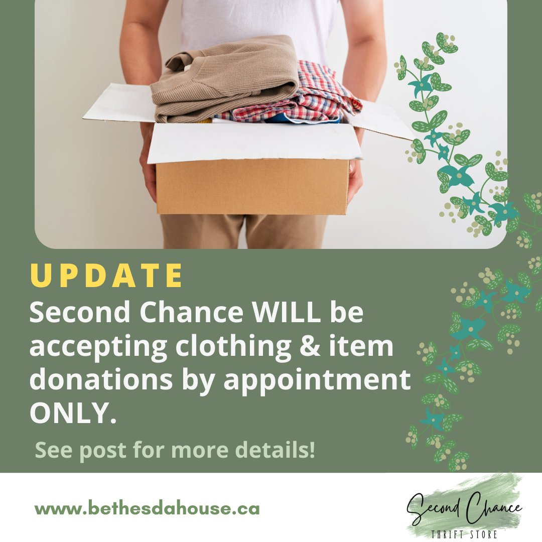 SecondChanceON's tweet image. We are now accepting #donations by appointment ONLY. 

Please call 905-623-6045 x206 to schedule a time.

#ThriftBoutique #AcceptingDonations #Bowmanvillle #Clarington #DiscoverClarington #ClaringtonLife #ShopLocal  #SecondChanceClothing #Orono #NewcastleON