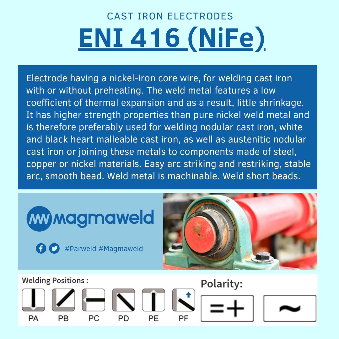 Parweldltd's tweet photo. Cast Iron Electrodes (Nickel alloy) offer a weld thats stronger which reduces stress & deceases the risk of cracking.
#Parweld #Magmaweld #StickWelder #Electrodes #Welding #Welder #ArcWeld #MMA https://t.co/9wsHKvWgDO