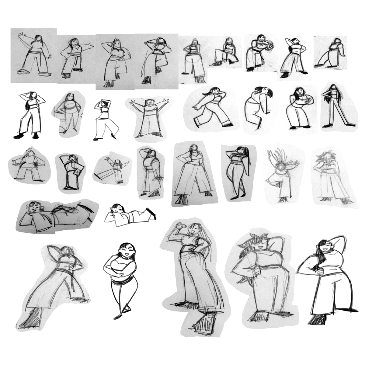 These were for a character workshop, mentored by feature animation visdev artist Jason Sadler - the brief was to make two contrasting characters. I picked an existing character from earlier work as a starting point and tried to develop a counterpoint to them. Here's some thumbs! 