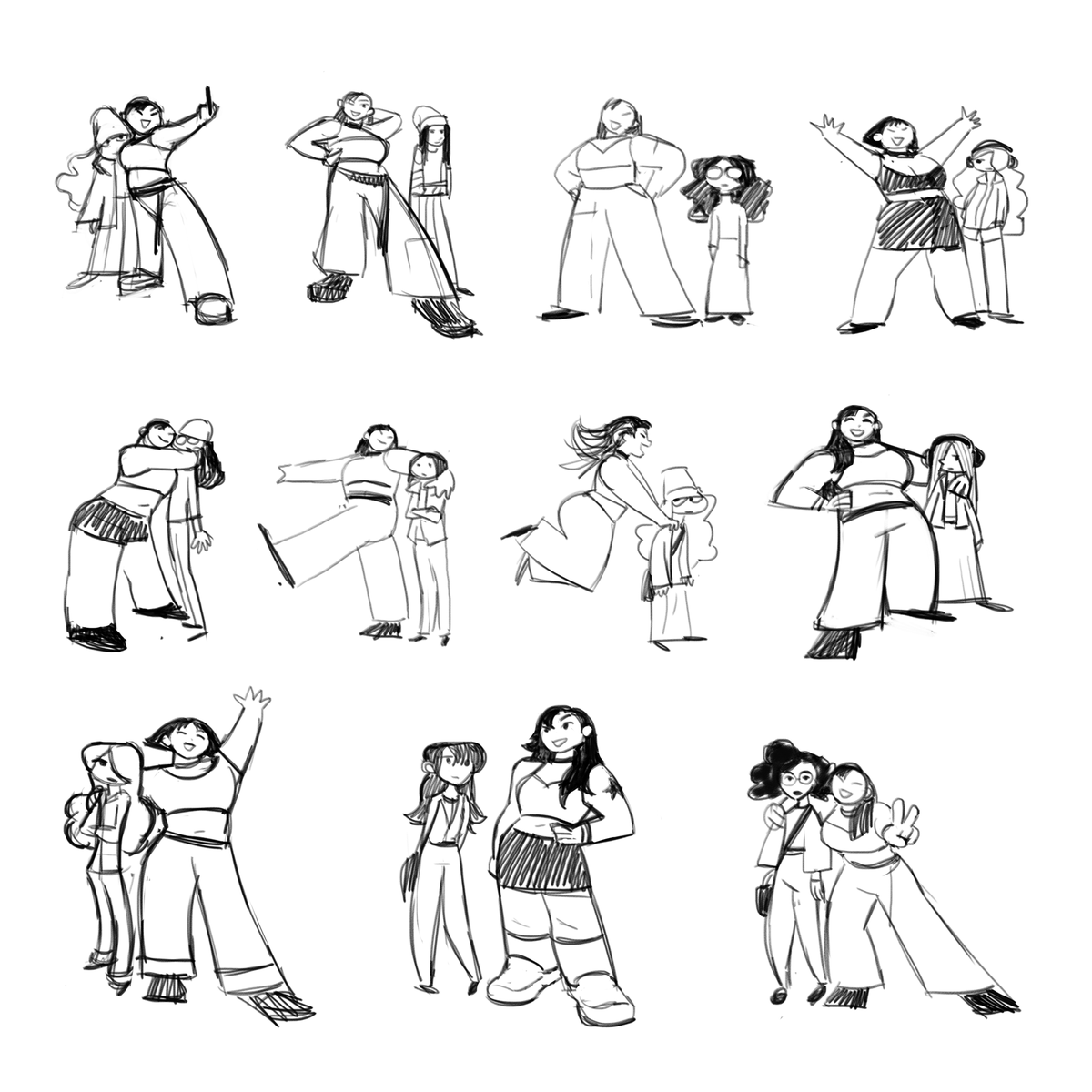 These were for a character workshop, mentored by feature animation visdev artist Jason Sadler - the brief was to make two contrasting characters. I picked an existing character from earlier work as a starting point and tried to develop a counterpoint to them. Here's some thumbs! 