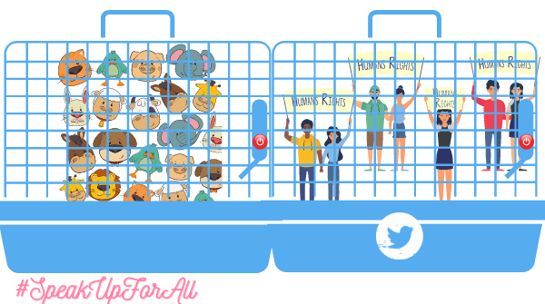 RawYoginiSonia's tweet photo. If you think there’s a difference between Tw blocking human rights activists accounts & animals in cages, think again. #SpeakUpForAll #FixTwittersHumanRightsProblem sga #HumanRightsIsAnimalRights #GiveBackTheirVoice #JoinTheFlock @jack @peta @PETAShares https://t.co/wTqbf2ZAtn