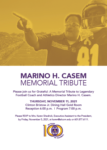 AlcornStateU's tweet photo. Alcorn will honor the life and legacy of the late Marino H. Casem, former legendary football coach and athletic director, on Thursday, November 11. https://t.co/YD3w2FDSBU