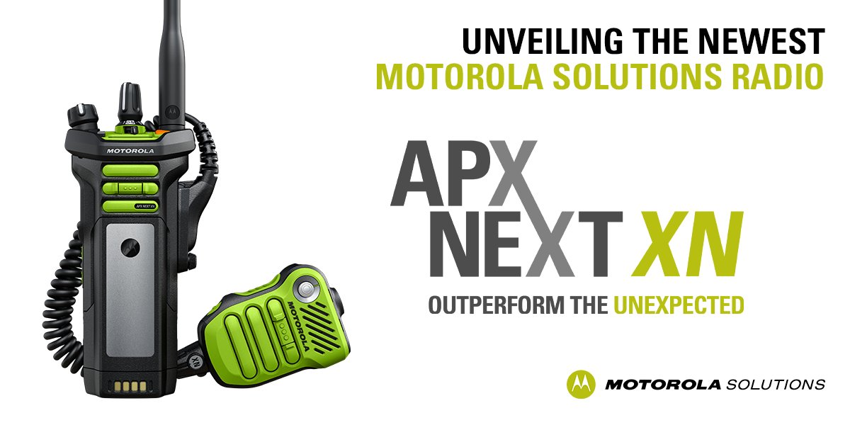 MotoSolutions's tweet photo. Unveiling the newest #MotorolaSolutions radio, the APX NEXT XN! Designed after extensive research with firefighters, the all-band smart radio incorporates advanced technologies for trusted communications in the toughest environments. Read more here: https://t.co/8yuGrdEoEc https://t.co/QD0kfDQxHD