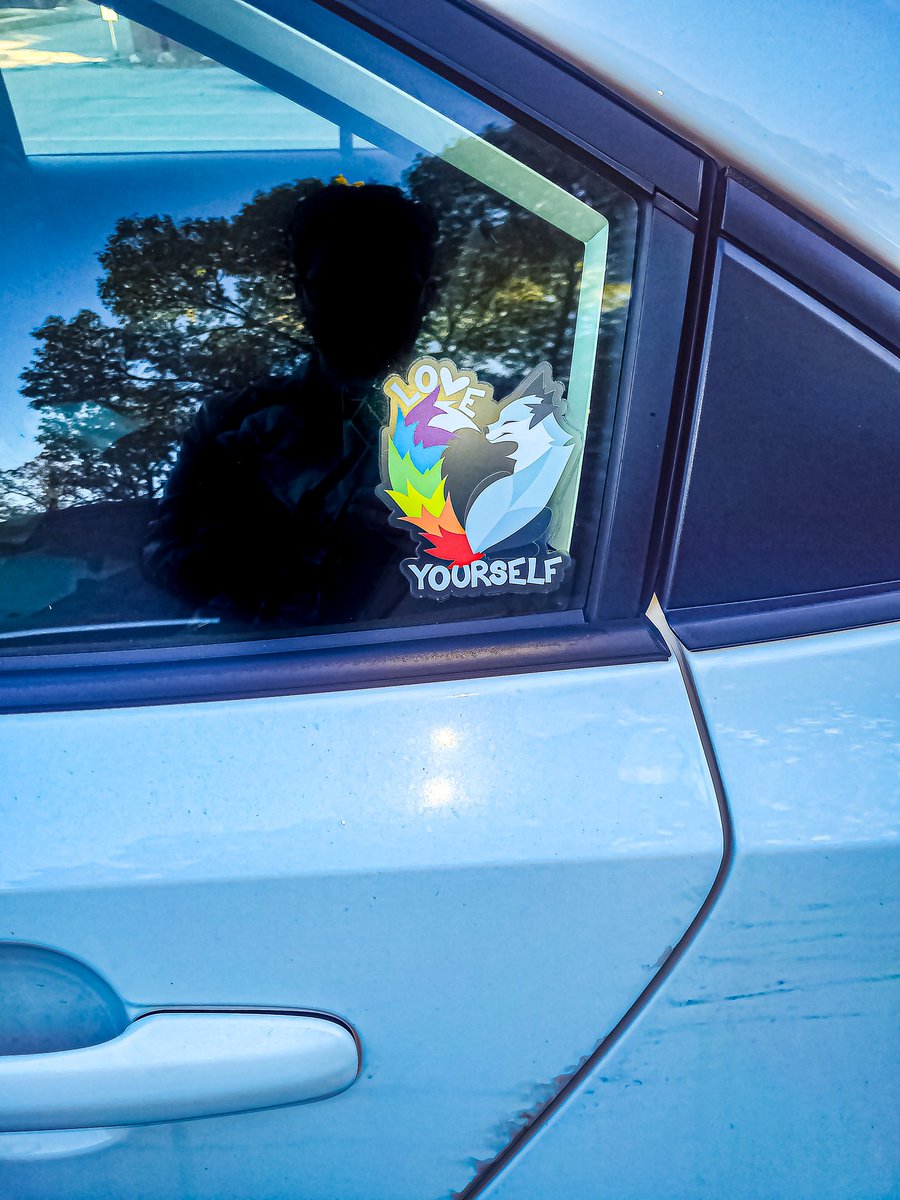 skeevley's tweet photo. Just got my @FursonaPins October patreon ^^ luv the skullies ^^ put the sticker on my window! And my Sawyer sticker is holding out strong after being on my window for awhile https://t.co/J4rXuMJmMT