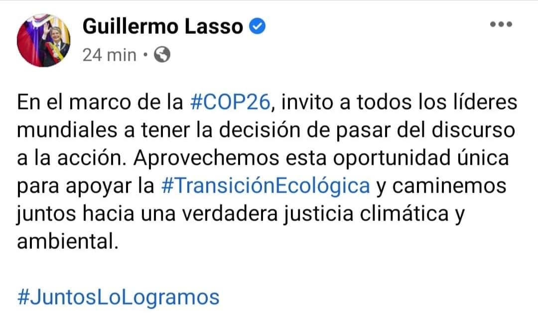 TomSharupi's tweet photo. @LassoGuillermo #Miente.
Sus acciones en el Ecuador no concuerdan con su lindo discurso en #COP26Glasgow.
Los decretos ejecutivos emitidos el 7 de julio (que permite la expansión de la frontera petrolera) y el de 5 de agosto(que permite el aceleramiento de la explotación minera) https://t.co/FTrOTOifhS