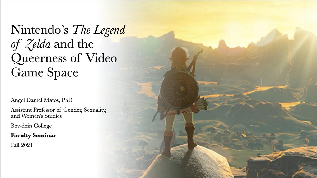ProfAngelMatos's tweet photo. Looking forward to sharing my recent research on video game space at Bowdoin's faculty seminar series today! #videogames #queerness #space #Zelda https://t.co/XEeEhyQzKv