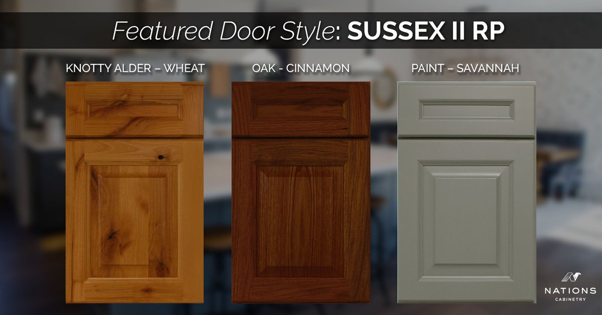NationsCabinets's tweet image. The Sussex II RP door style is a time-honored, #raisedpanel with mortise &amp;amp; tenon door &amp;amp; drawer frame. Full overlay design comes in 🍒, maple, oak, knotty alder &amp;amp; paint variety.

More info-- nationscabinetry.com/products/?filt…

#NationsCabinetry