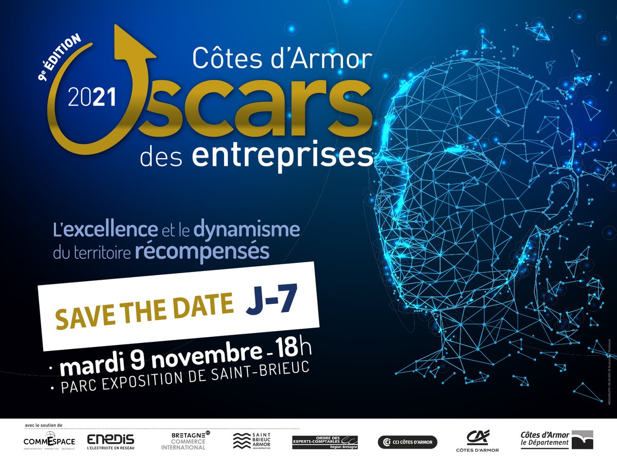 [📆J - 7] 

Dans une semaine vous découvrirez les 10 lauréats des 8e et 9e éditions des Oscars des Entreprises ! 

Il est encore temps de vous inscrire 👉
urlz.fr/gESR 

#economie #oscars22 #claripharm #lumibird #event #cotesdarmor