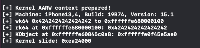 Yalujb's tweet photo. iOS 15.1 kernel exploit achieved on iPhone 12 Pro Max 🔥🔥(dev - @realbrightiup). #kernel #exploit https://t.co/3EUBAY41xV