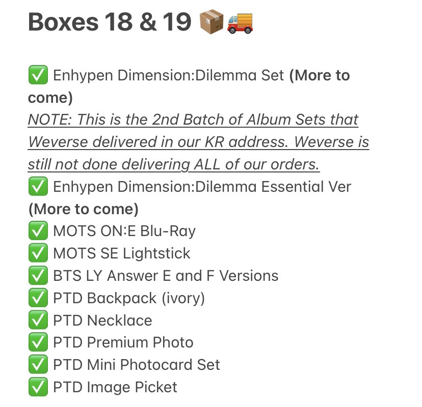 GAgorlsshop's tweet photo. Hello Bbs! 💜
#GGS_Updates 🚨 #GGS_Budols_OTW 🚚
Hindi kami makapaniwala na magsabay sabay na darating ang Box 14 to 19. Here are the list of all the budols included in each boxes. Hopefully in 2-3 weeks makarating na sila sa dito. Will update again soon

Thanks bbs
-  🛒🐳🌟🌙🌻 https://t.co/hrc3D9h5n1