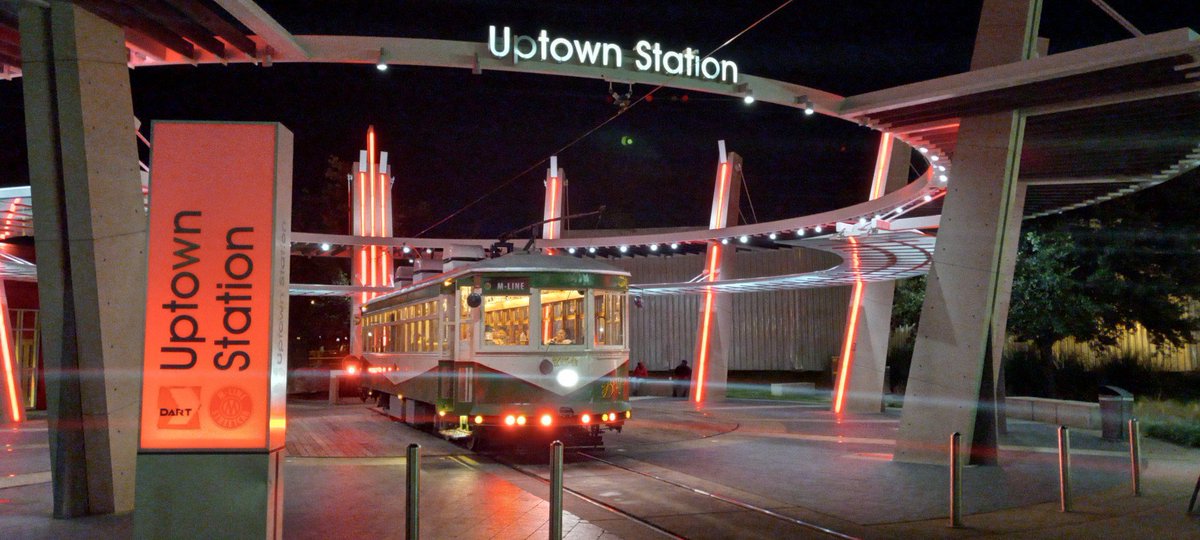 MLineTrolley's tweet photo. ๐ #754 โBettyโ awaits her next adventure under the beautiful Halloween Lights of Uptown Station! Orange you glad to see her? ๐งก ๐
Photo by Conductor Jacques!
#Halloween2021 #MATA #MLineTrolley #McKinneyAvenueTrolley #UptownDallas #UptownStation #TrolleyTurntable https://t.co/zmOhTkQO5P