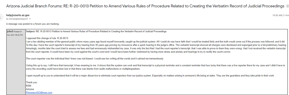 One of the many public comments left on Arizona's attempted change in law. 

#courtreporting