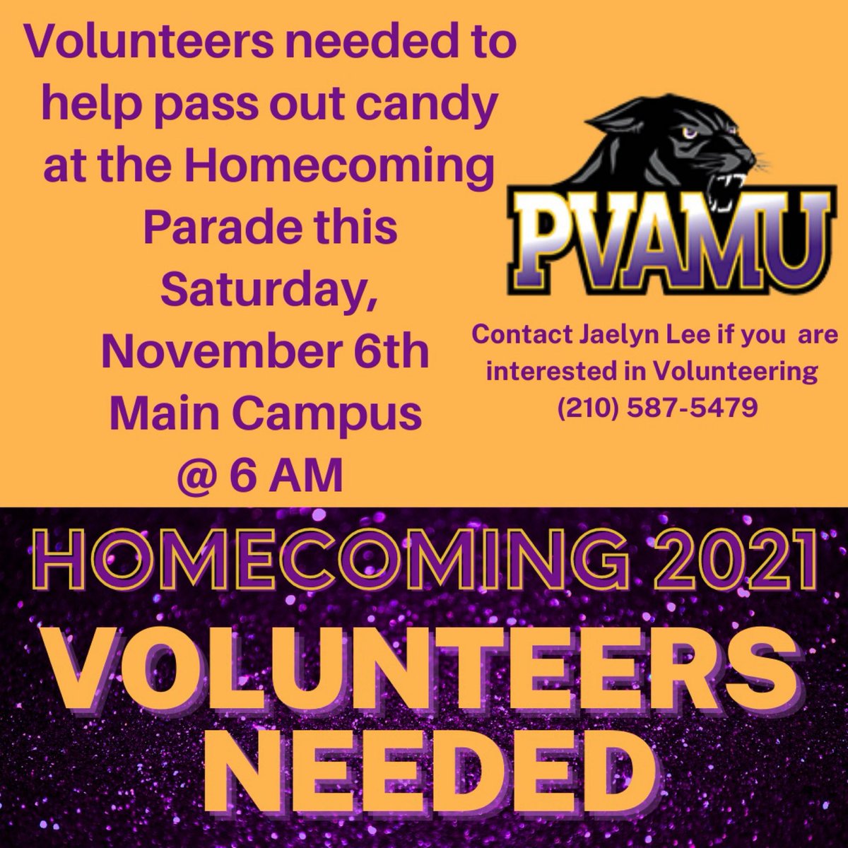 PvsnaC's tweet photo. Volunteers needed to help pass out candy at the Homecoming Parade this Saturday, November 6th at Main Campus @ 6AM! You do not have to be a nursing student to volunteer! If you are interested in volunteering, please contact @_jaaeelyn 💜💛 https://t.co/bOcGQ7SRmx