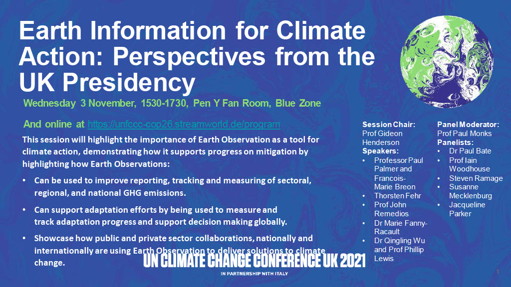 Join us in the <a href="/COP26/">COP26</a> Blue Zone with our CEO <a href="/paul_bate/">Paul Bate</a> from 15:30 tomorrow for the Earth Information Climate Action event! 🌍 

Find out about our EO missions and International Partnership Programme, making a difference here on Earth. 📡 

Watch online 👉 unfccc-cop26.streamworld.de/program