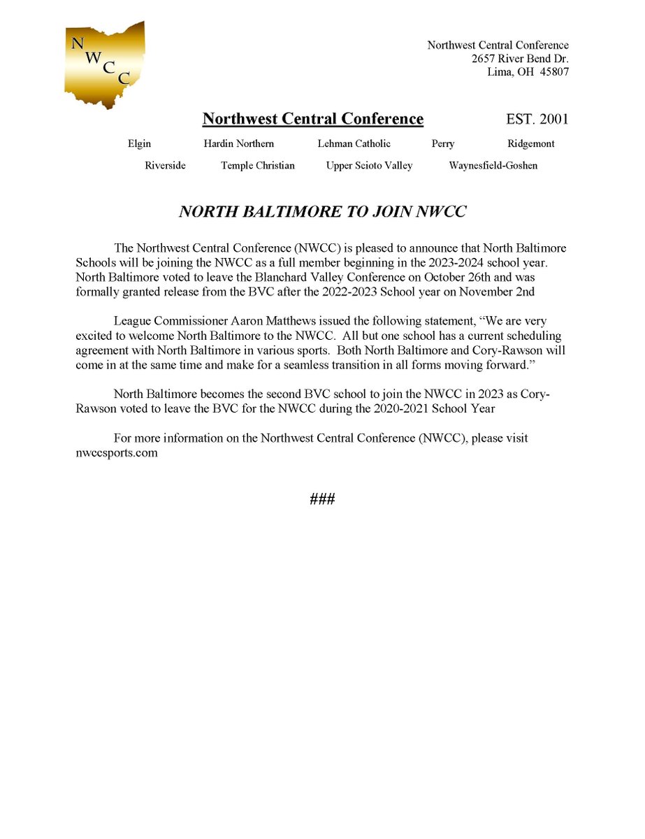 North Baltimore to join NWCC in 2023