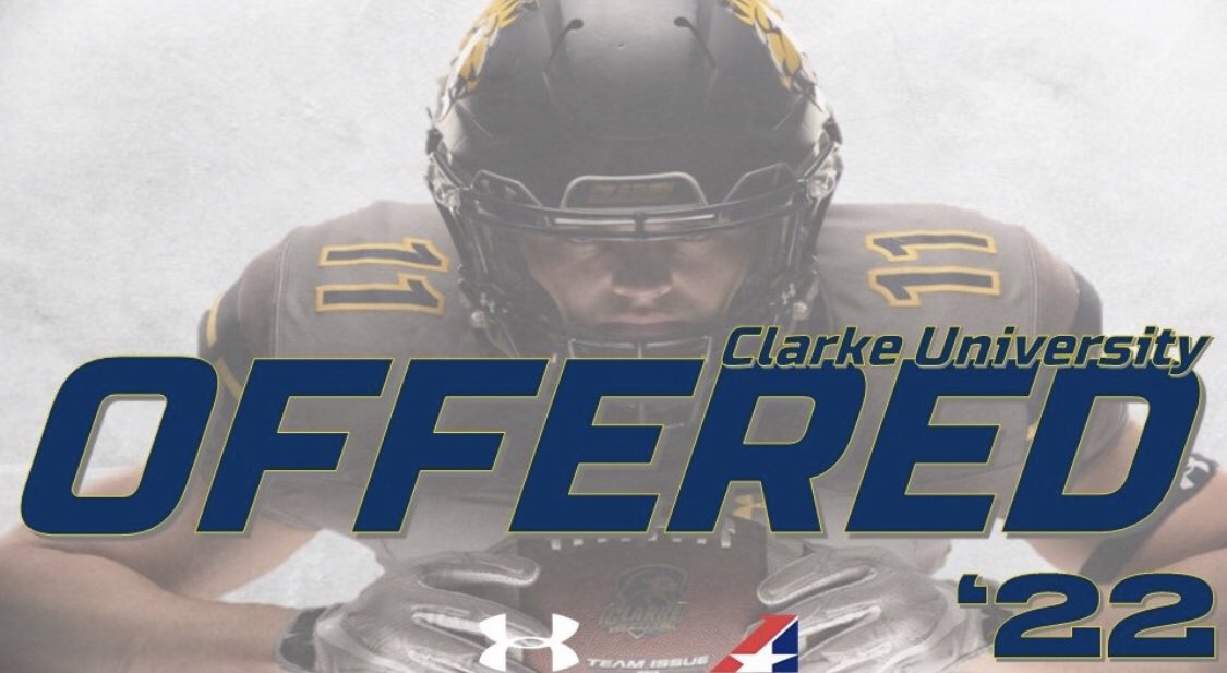 I am honored to announce that I have received my first offer to play at the next level by Clarke University! Thank you <a href="/CoachMRegalado/">Miguel Regalado</a> for believing in me and giving me this opportunity! <a href="/ClarkePrideFB/">Clarke Pride Football</a>