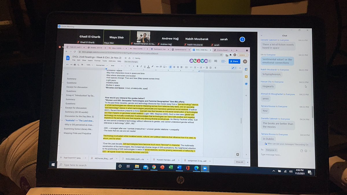 Ghadi_256B's tweet photo. Live tweet: #ENGL256BF21 virtual class: Spaces are gendered! #DH #Gender https://t.co/cwa6yH5K7R