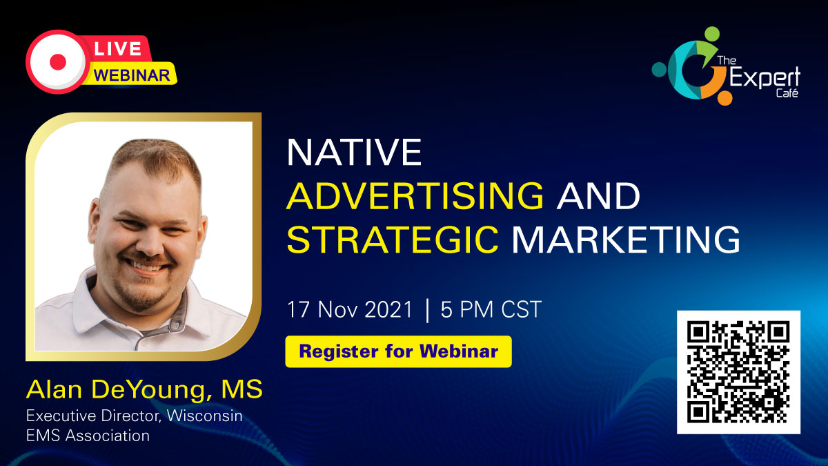 #TheExpertCafé is giving you a chance to upskill by attending an exclusive live webinar on #NativeAdvertising and #StrategicMarketing.

Scan the QR code or register for the webinar here
bit.ly/2ZQsViT