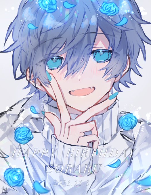 「blue hair white sweater」 illustration images(Popular)