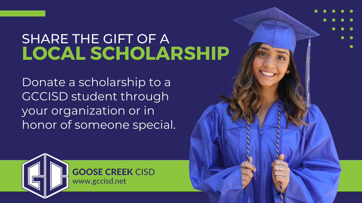 Share the gift of a local scholarship! Donate a scholarship to a GCCISD student through your organization or in honor of someone special. Learn more at bit.ly/3GESN1Y