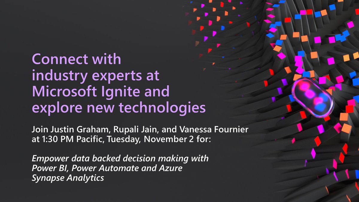 Lots of goodness at #MSIgnite for #PowerBI .  Check out this session with me, <a href="/justingr/">Justin Graham</a> and Vanessa Fournier later today