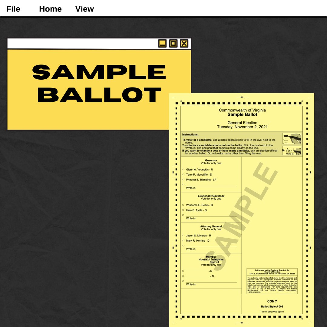vcuvotes's tweet photo. Take a sneak peek at what your ballot will look like! Swipe to see! This ballot is from Henrico county, and if you are voting in Richmond, there will be more local elections, including a referendum. https://t.co/MgZNPJd0Ei