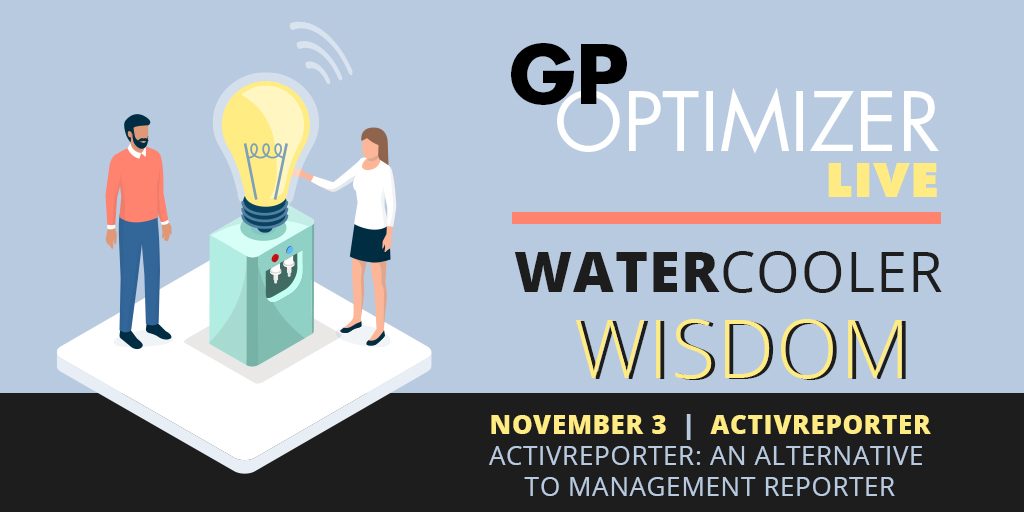 Looking for an alternative to Management Reporter? Come learn about an Excel based financial reporting solution for GP during this week’s #WatercoolerWednesdays with ActivReporter hubs.ly/H0-qNX20  #GPUG #GPOptimizer #MSDynGP