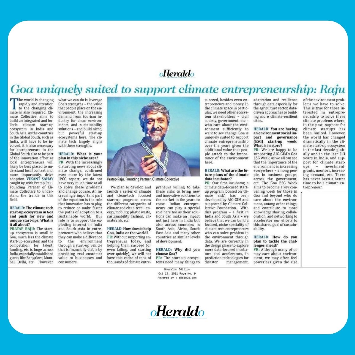 aicgim's tweet photo. We at @aicgim are overwhelmed by the media coverage received for #ESGStartupWeekGoa #ClimathonPanaji. Here are few snippets from different coverages by leading print and digital media.
Access the YourStory Media article- https://t.co/PbHskkD9dT
#BuildingABetterStartupEcosystem https://t.co/5MT7VyaBn8