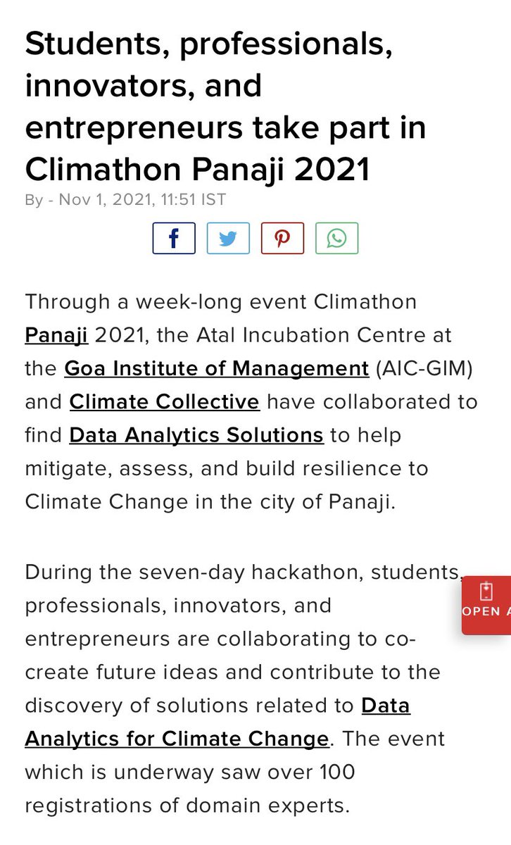 aicgim's tweet photo. We at @aicgim are overwhelmed by the media coverage received for #ESGStartupWeekGoa #ClimathonPanaji. Here are few snippets from different coverages by leading print and digital media.
Access the YourStory Media article- https://t.co/PbHskkD9dT
#BuildingABetterStartupEcosystem https://t.co/5MT7VyaBn8