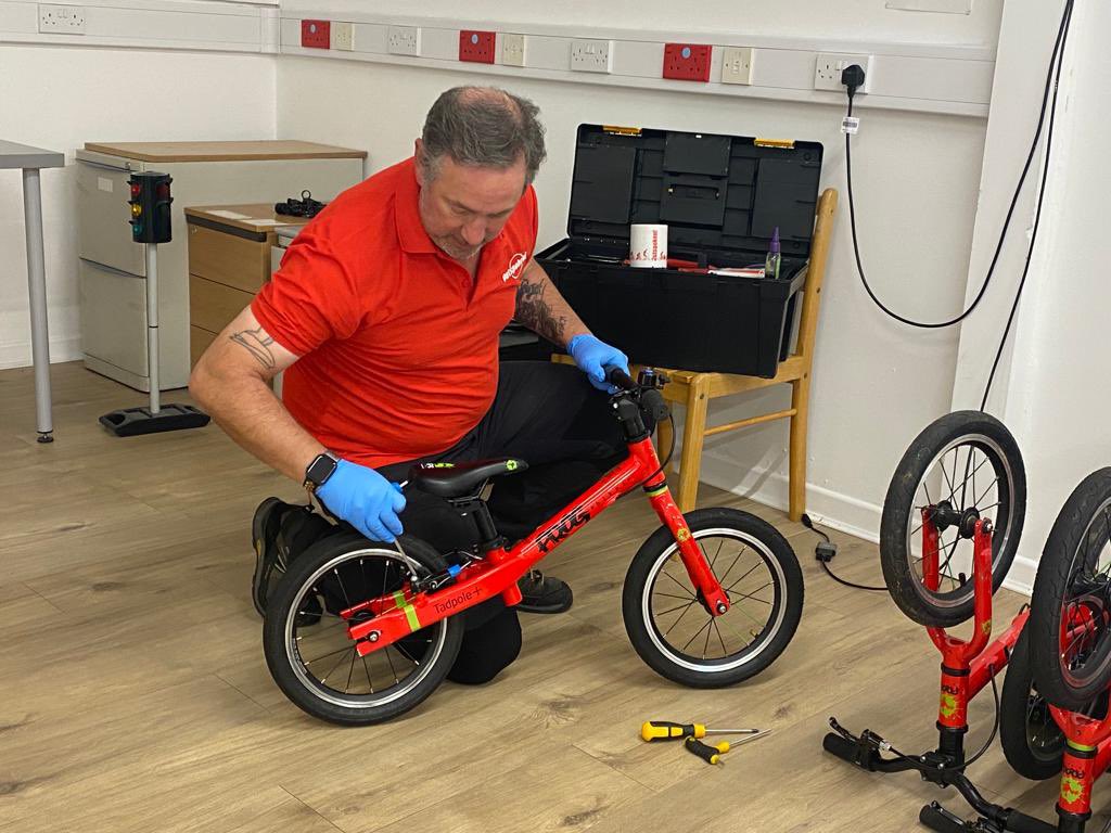 OutspokenTrain's tweet photo. It’s servicing day at The Bike Depot! Our balance bikes are having some TLC ahead of going into schools to help create the next generation of cyclists. #Cycling #Bikeability #BalanceFirst @BikeabilityUK https://t.co/GYrqeakbnK