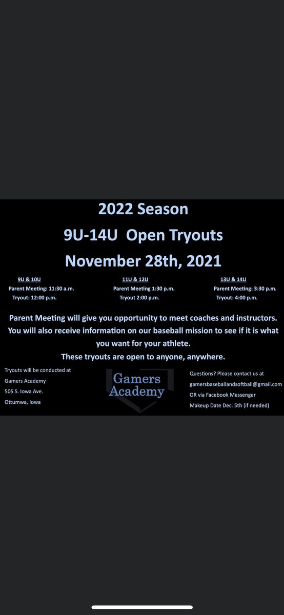 gamers_baseball's tweet photo. Ready to take the next step? Ready to be taught fundamentals so you can become a GAMER? #IowaBaseball #GamersAcademy #NotDaddyBall https://t.co/7IDJuzc2zc