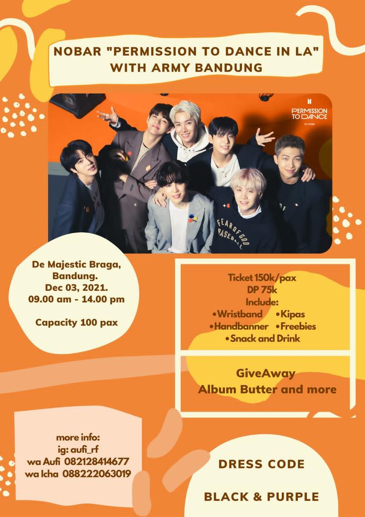 Bangtan_kim7's tweet photo. Annyeong Armydeul, Buat army Bandung yuk nobar PTD in LA bareng kita, kita seru2an bareng sama army2 yg lain, ada banyak freebies &amp; merchandisenya loh, ada GiveAway album Butter juga😍 yg minat boleh chat aku atau no yg tertera ya💜
#PTD_ON_STAGE_LA #BTSCONCERT #armybandung #BTS https://t.co/GO7e7rs2Yd