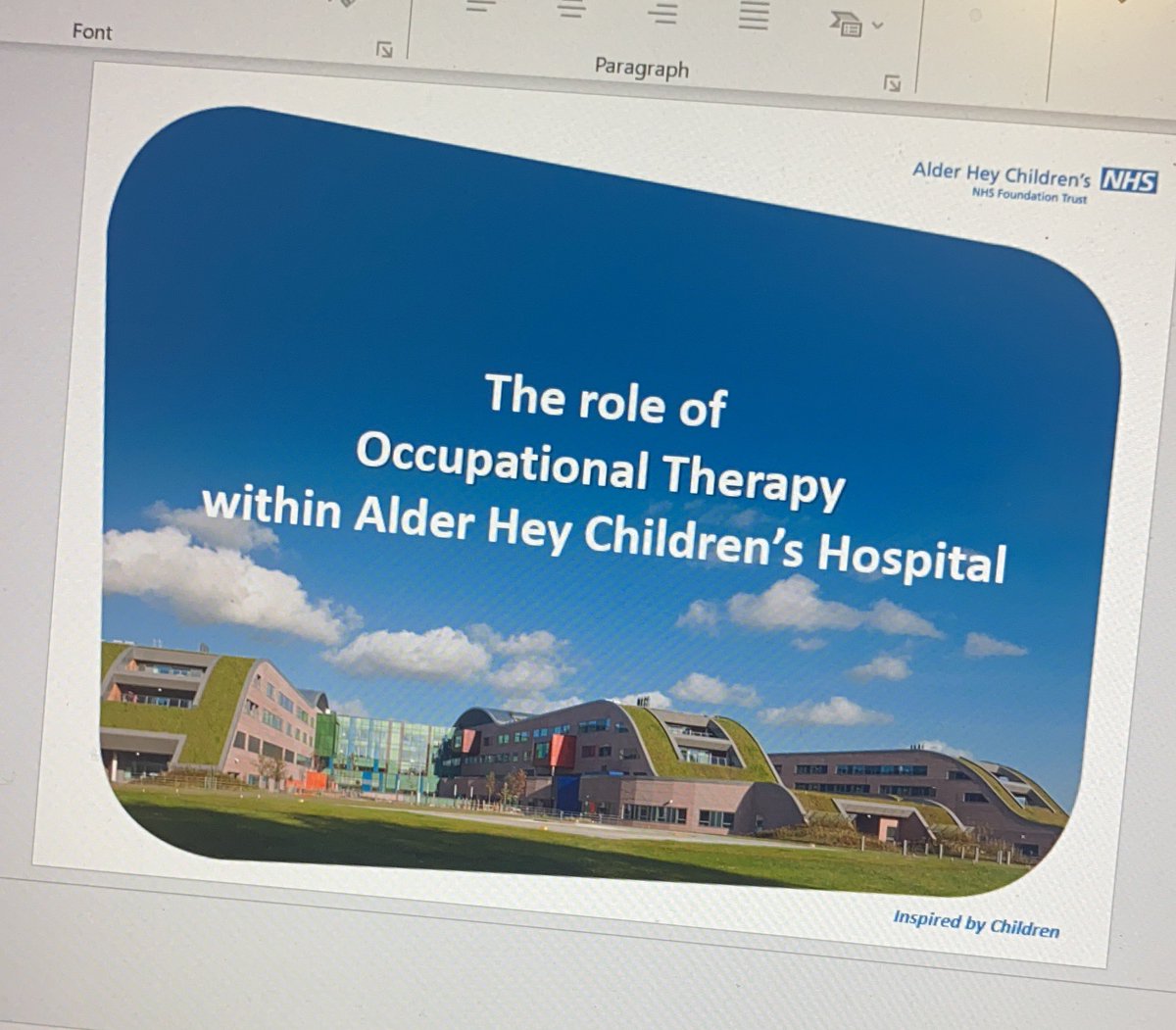 This afternoon Katie, Amy &amp; Louise are doing an in service training to the therapy team on the role of Occupational Therapy within Alder Hey Hospital 💚