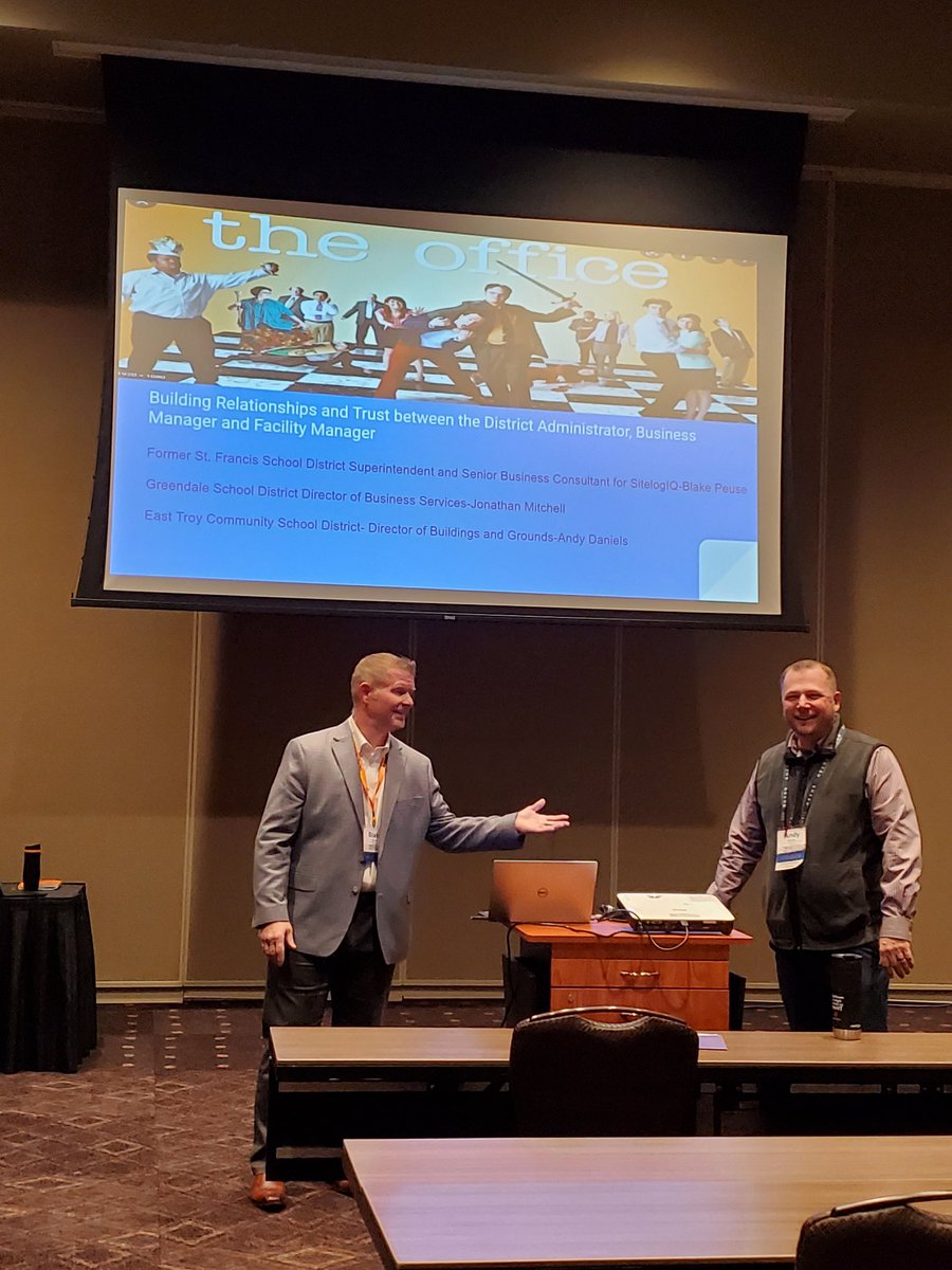 BlakePeuse's tweet photo. So privileged to be able to present with @ETCSD Director of B&amp;G/Safety Andy Daniels at the 2021 Midwest Facility Masters Conference.  Appreciate the GREAT work our Facility Managers are doing for OUR schools.  Thanks @WisconsinASBO and @SitelogIQ for making this possible! https://t.co/JtmF4s6aaw