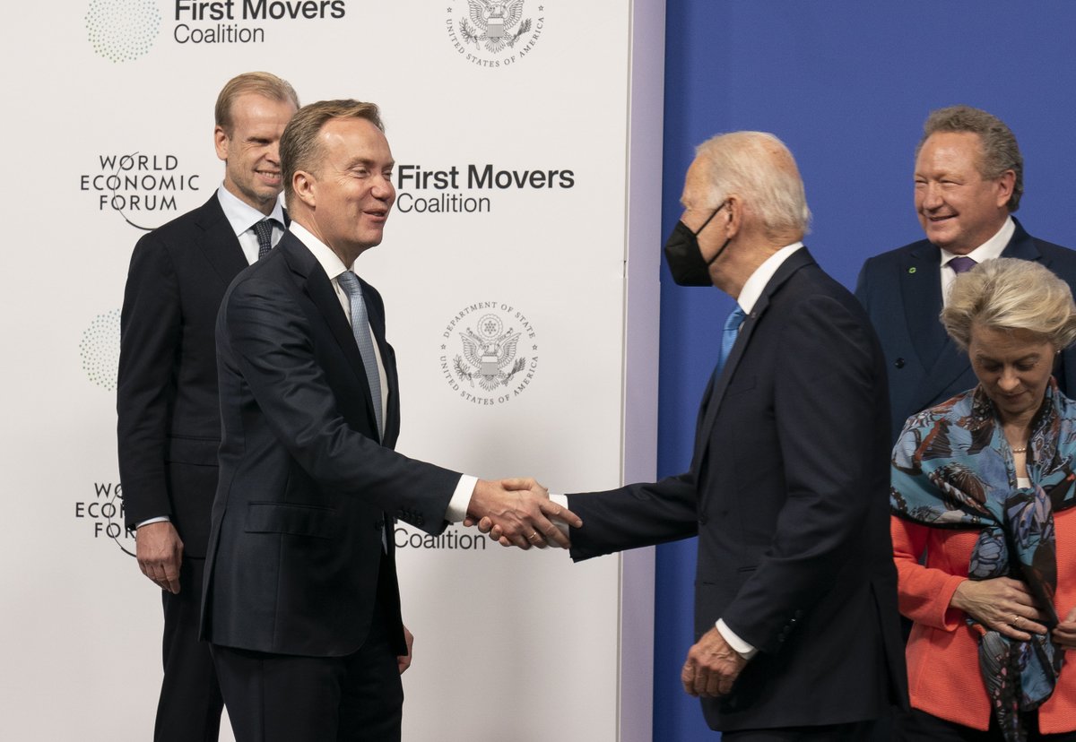 Davos's tweet photo. An important day at #COP26 as @borgebrende meets with @potus @JoeBiden ahead of the launch of the First Movers Coalition. @WhiteHouse https://t.co/H0FpVuwCxH