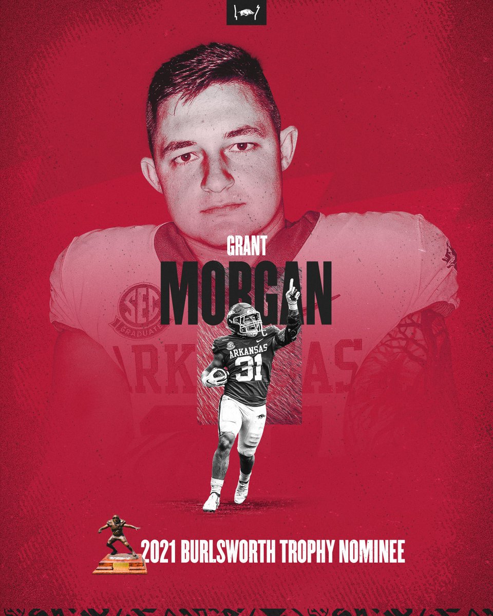 RazorbackFB's tweet image. From walk-on to All-American.

Congrats to @grantmorgan15, who is a Burlsworth Trophy nominee for the second consecutive year.