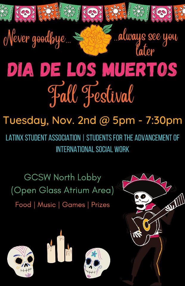 Join LSA’s &amp; PIAC’s solidarity Walk to the Polls to vote on campus today! Meet at the GCSW lobby at noon if you’re available. 

Come back this evening for our Día de los Muertos Fall Festival. There’s  food, music, lotería, &amp; prizes! 5pm - 7:30pm.

<a href="/UHGCSW_PIAC/">Policy Insider Advisory Committee UHGCSW</a> <a href="/UH_SocialWork/">UH Graduate College of Social Work</a>