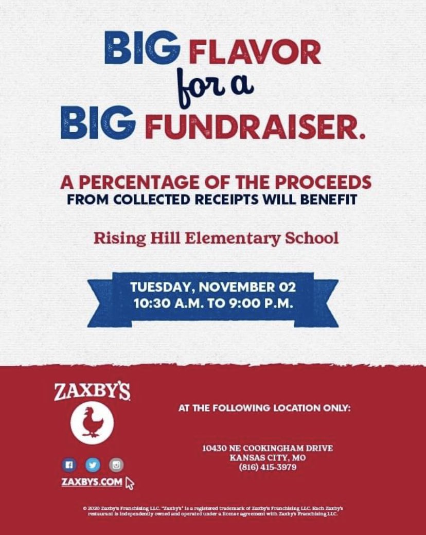 Brian Mercer (@brianmercernkc) on Twitter photo It’s <a href="/NKCSchools/">NKC Schools</a> <a href="/RisingHillElem/">Rising Hill Elem</a> Fundraising Day at the <a href="/Zaxbys/">ZAXBYS</a> <a href="/ZaxbysLibertyMO/">Zaxby's Liberty, MO</a> location! Anytime between 1030am-9pm, stop in, order and turn in your receipt to support Rising Hill students and school! <a href="/kecplace/">Kate Place</a> <a href="/kaden_holly/">Holly Kaden</a> It’s <a href="/NKCSchools/">NKC Schools</a> <a href="/RisingHillElem/">Rising Hill Elem</a> Fundraising Day at the <a href="/Zaxbys/">ZAXBYS</a> <a href="/ZaxbysLibertyMO/">Zaxby's Liberty, MO</a> location! Anytime between 1030am-9pm, stop in, order and turn in your receipt to support Rising Hill students and school! <a href="/kecplace/">Kate Place</a> <a href="/kaden_holly/">Holly Kaden</a>