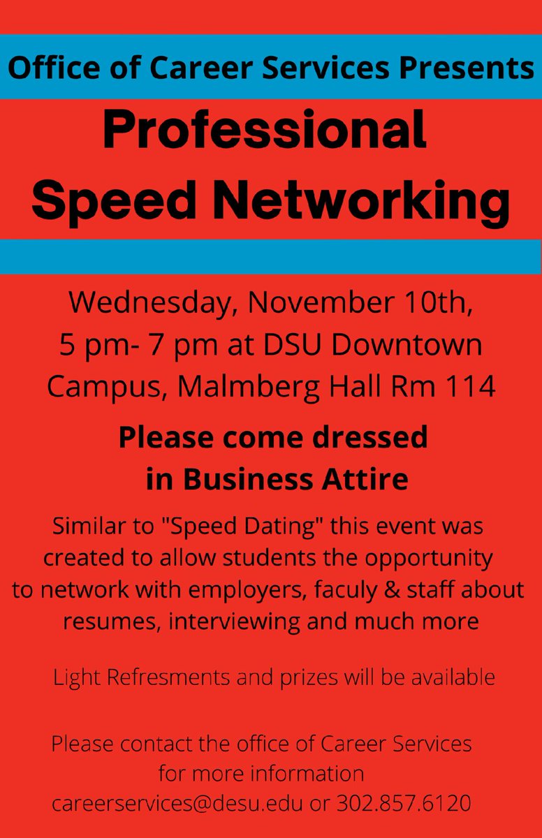 dsucareerserv's tweet photo. Join us for our “Professional Speed Networking” Event!! https://t.co/tyNSakueYA