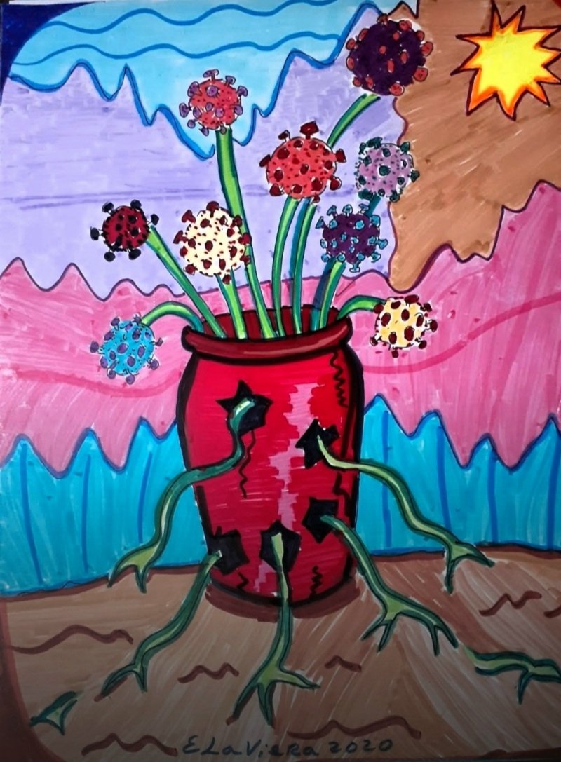 elavieramedina's tweet photo. A year ago I did this work due to the impact of the coronavirus, I never thought I would live something like this, its ravages today we feel worldwide. A look at the coronavirus, technique: markers and inks.  #Art, #Drawing, #Color, #Markers, #coronavirus #vacine #impact #virus https://t.co/YR7V1kl2Mv